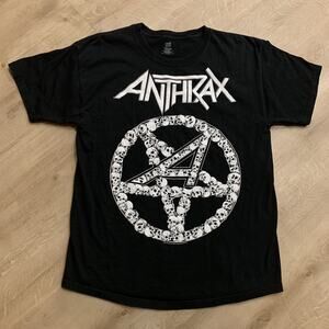 Anthrax Skulls Logo T-Shirt Men's Large L Black Band Tee Heavy Metal 2012 Goth